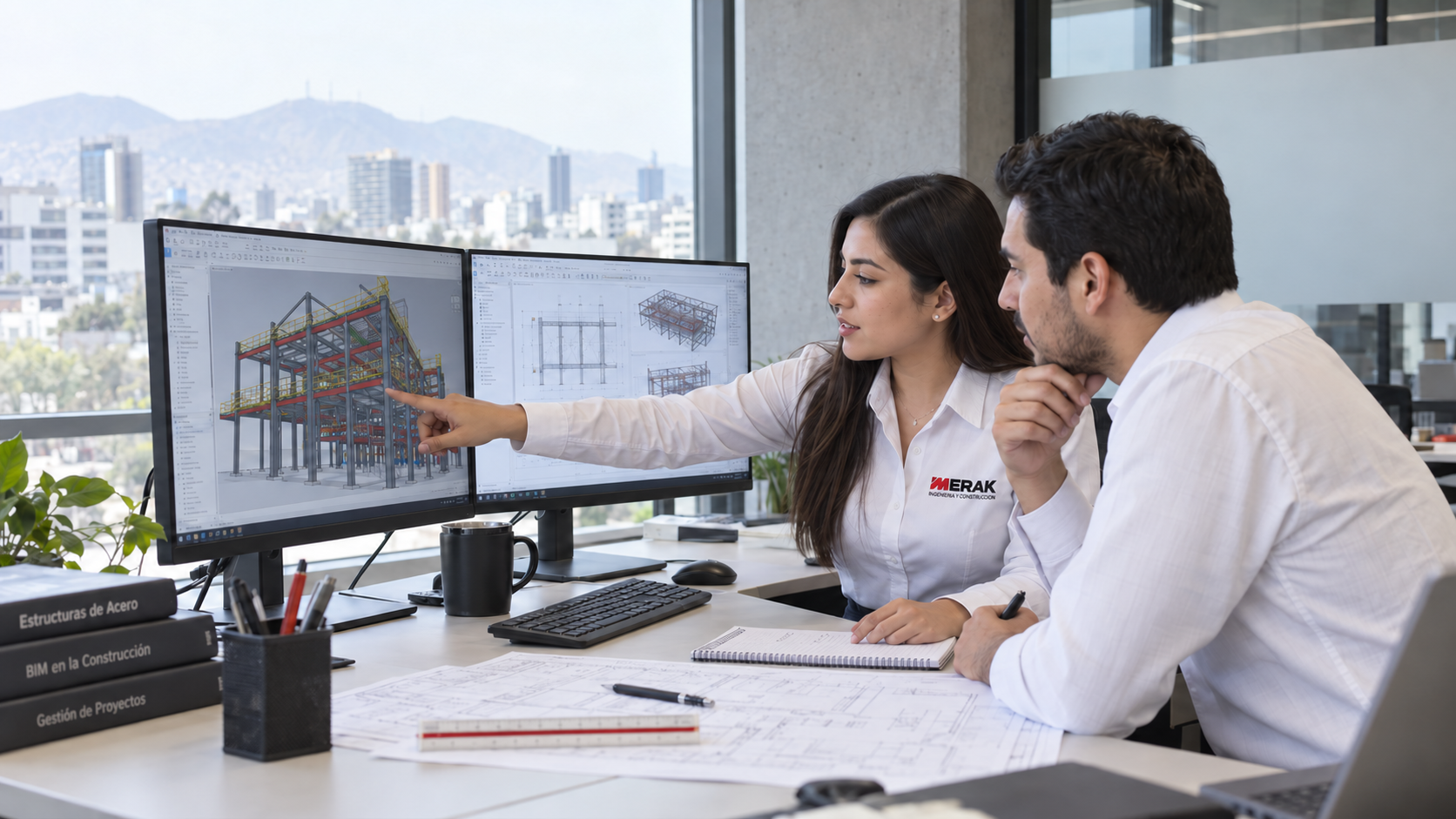 Profesionales MERAK coordinando la ingeniería BIM de una estructura industrial